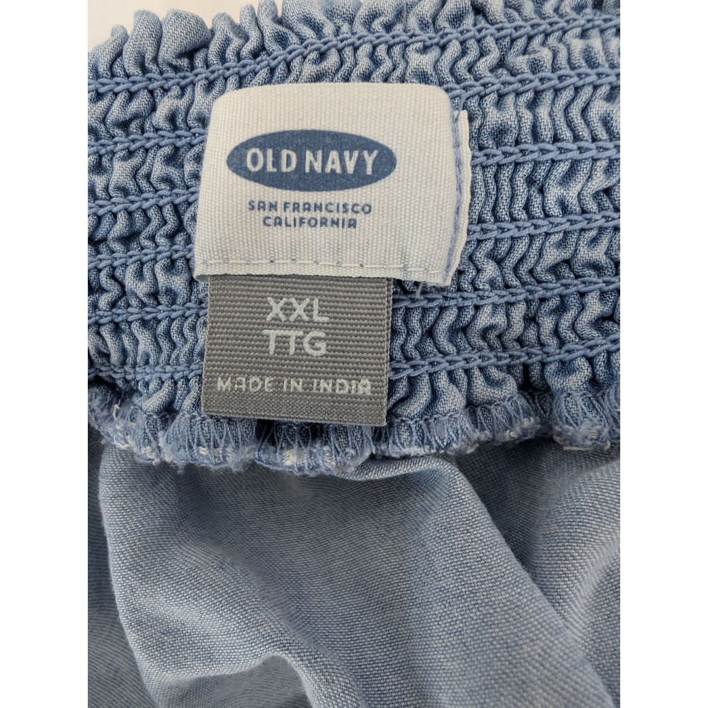Old Navy Smocked Blue Chambray Midi Dress Off Shoulder 2XL Cowgirl Western - Picture 6 of 11